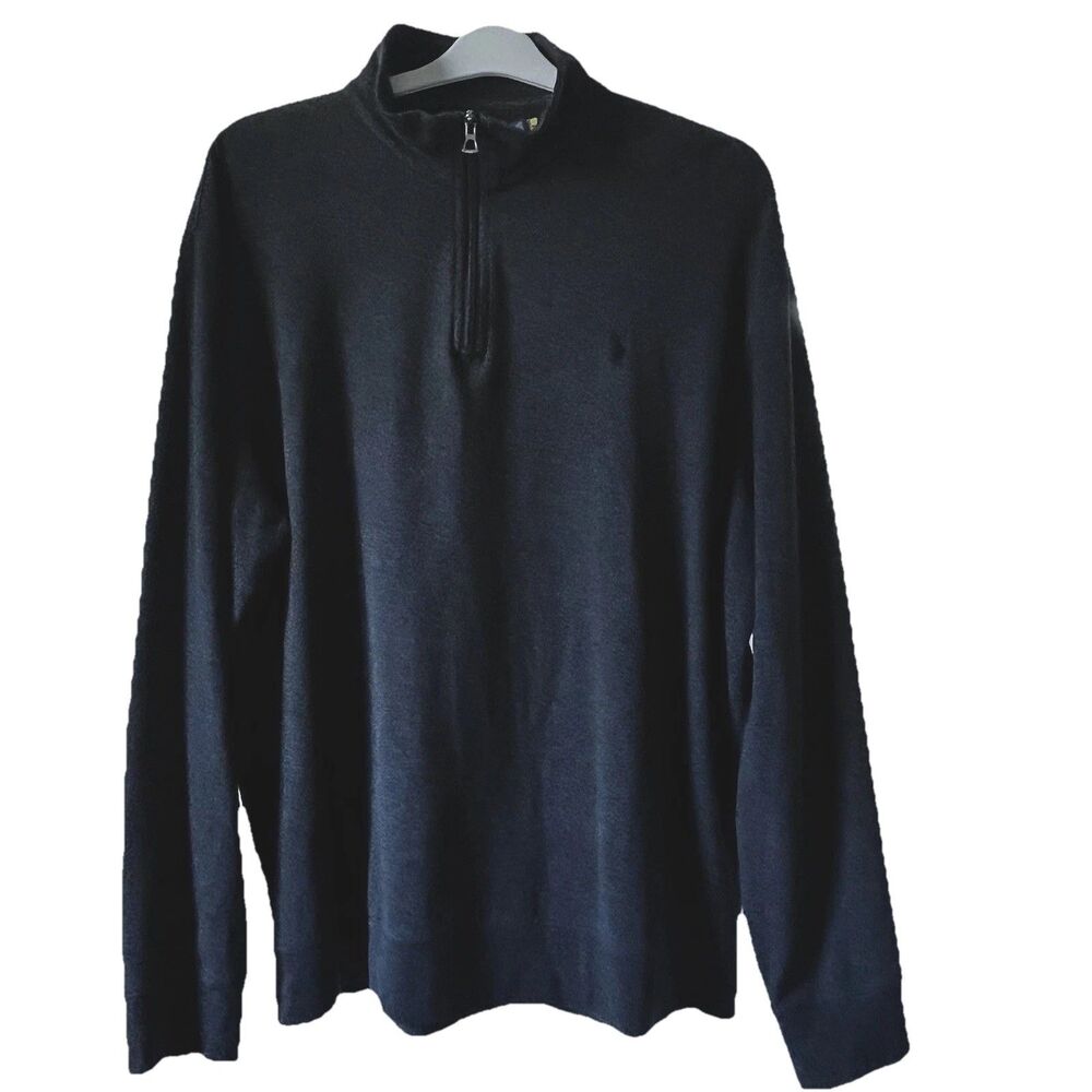 Polo Ralph Lauren Men's Long Sleeved Polo Shirt Gray Black Herringbone XL